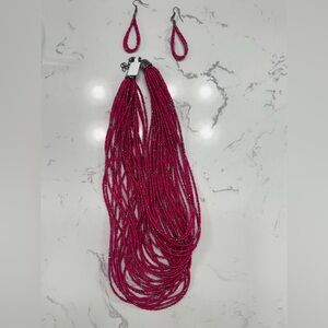 Elegant Pink Beaded Necklace and earring set